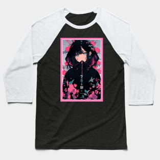 Aesthetic Anime Girl Pink Black | Quality Aesthetic Anime Design | Premium Chibi Manga Anime Art Baseball T-Shirt